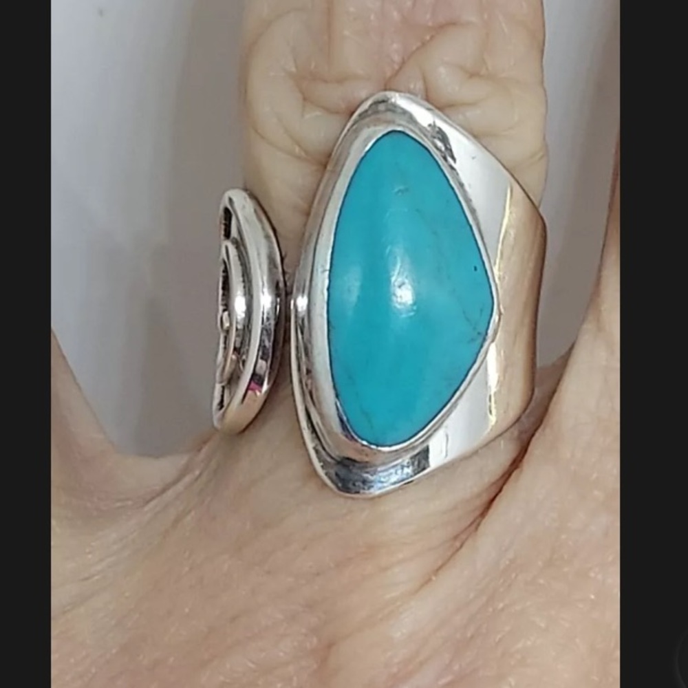 Vintage HOB Mexico Sterling Silver w/ Robins Egg Turquoise 925 adjustable